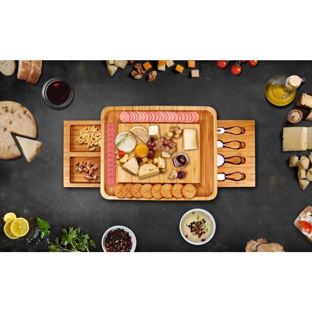 Bamboo Charcuterie Cheese Board with Cheese Tools - Picture 3 of 10